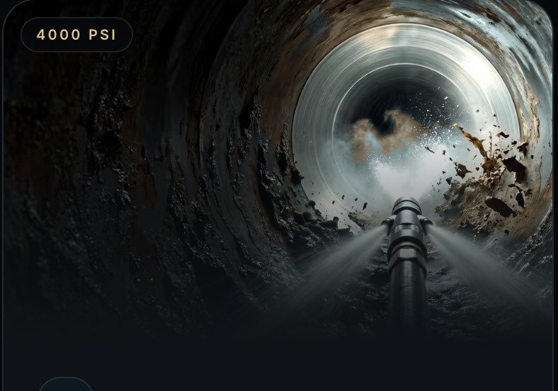 4,000 PSI hydro jetting nozzle clearing a sewer line
